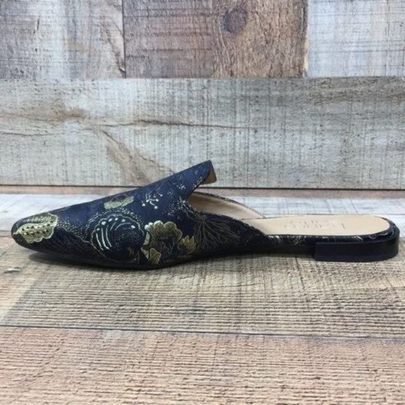 Franco Sarto Black Gold Baroque Russo Mules Womens 6M‎ Pointed Toe Flats Slides - Picture 5 of 12